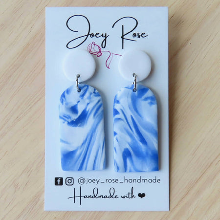 Blue and White Marble Arch Polymer Clay Earrings