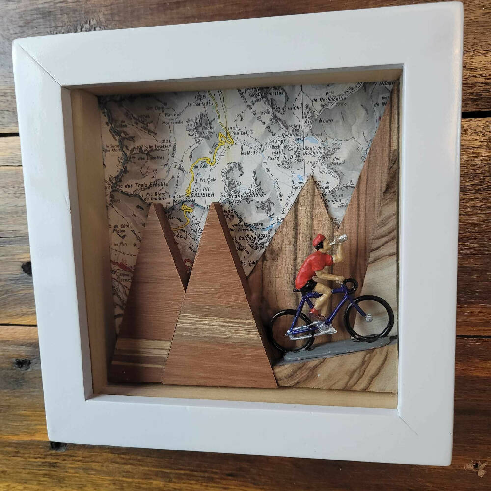 Handcrafted 3d picture of vintage cyclist on Col Du Galibier