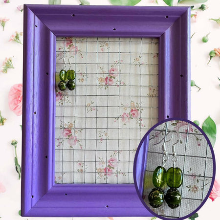 Jewellery Display Stand Purple Shabby Chic Earring Organiser Handmade with Vintage Materials