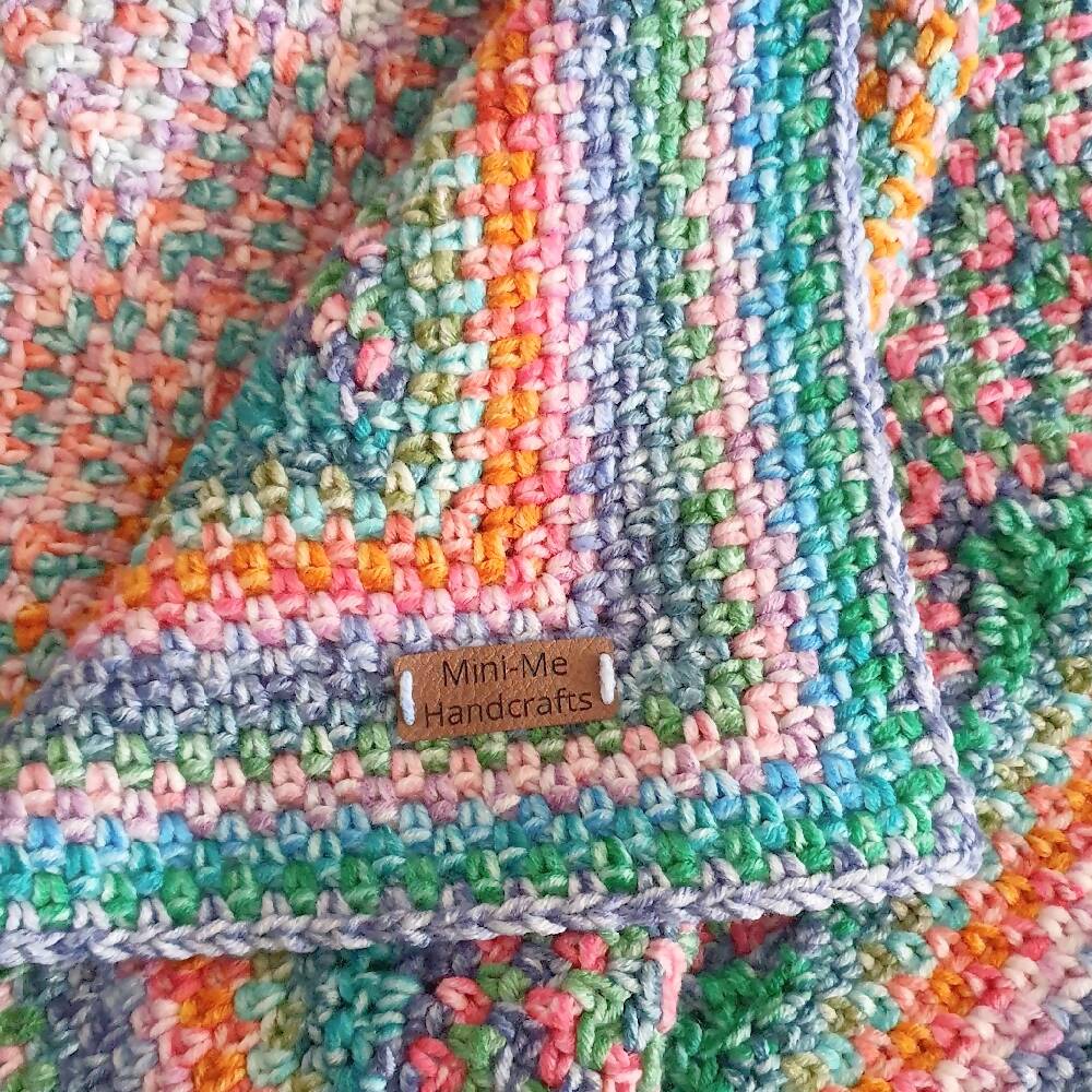 Baby Blanket acrylic crochet ripple cot blanket multicoloured