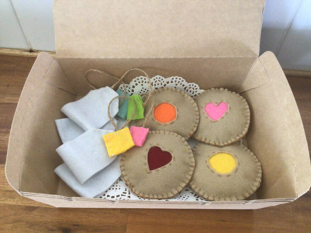 Tea Time set felt cookies and tea bags
