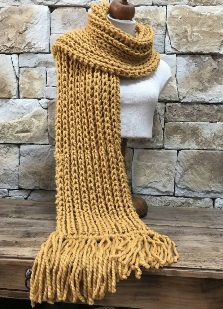Long & Chunky Mustard Ribbed Knitted Scarf