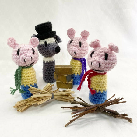 Finger Puppets Crochet The Three Little Pigs with Book