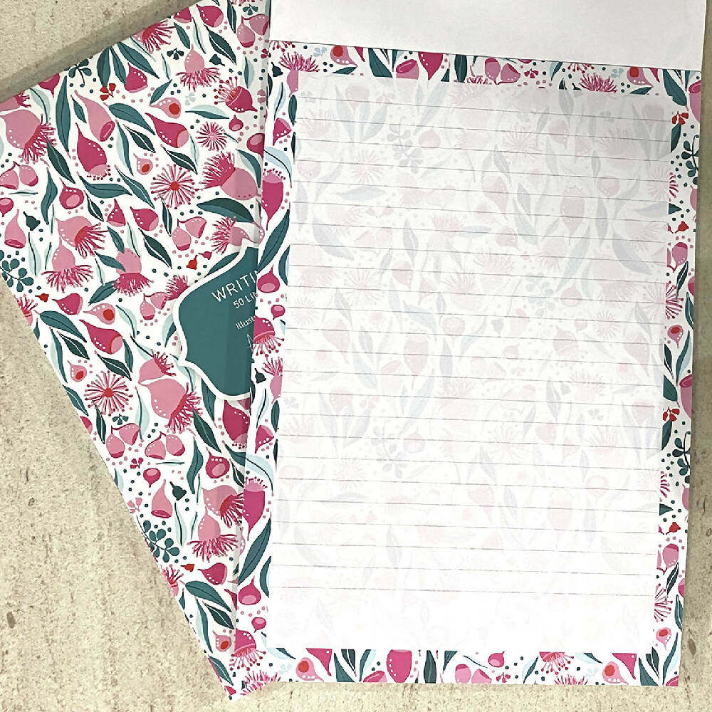 Writing Pad with Cover - Australian Gumnuts and Gum Leaves Notepad
