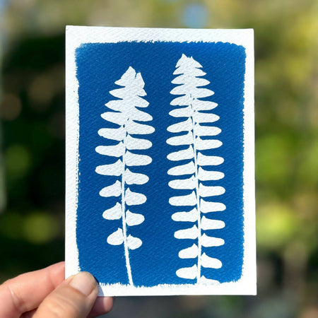 Botanical Fern Print, Original Cyanotype Art, Postcard Size
