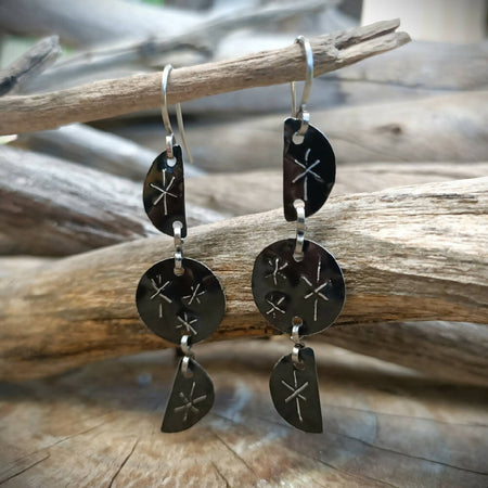 Moon Phases Dangle Earrings - upcycled - black