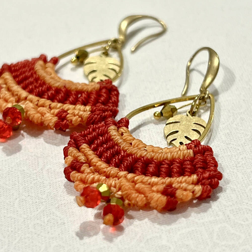 Mini Mostera Micro Macrame Earrings + Free microfiber pouch