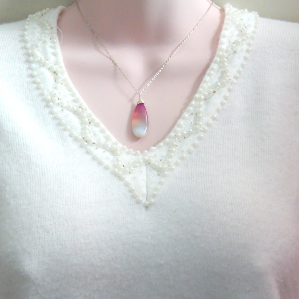 Purple Banded Chalcedony Pendant Necklace Sterling Silver