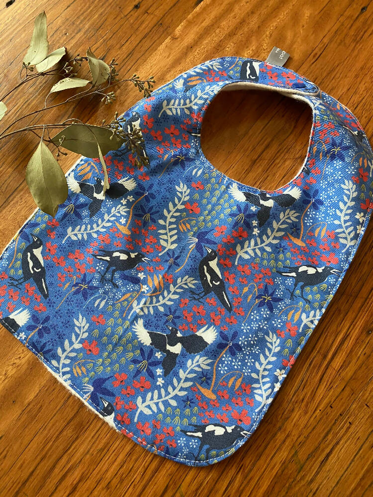 bib - blue magpies / organic cotton hemp fleecy / baby toddler
