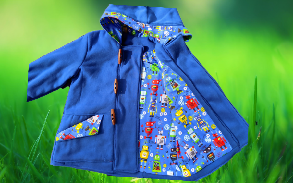 Blue Duffle Coat with Robots Open_InPixio_InPixio_N_InPixio_GX