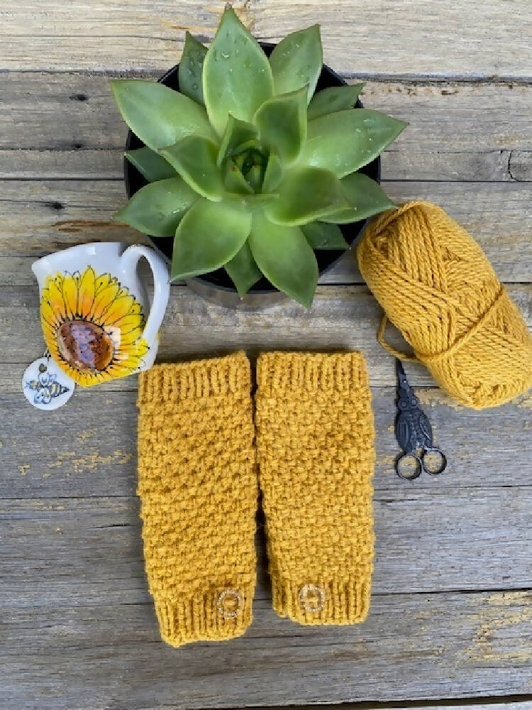 Staceysknitwits Hand Knitted Mustard Alpaca Handwarmers 009