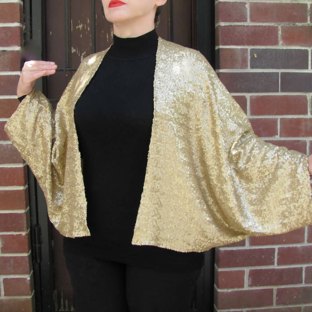 Gold All-Over Sequin - 1930s Style Evening Jacket / Kimono Wrap