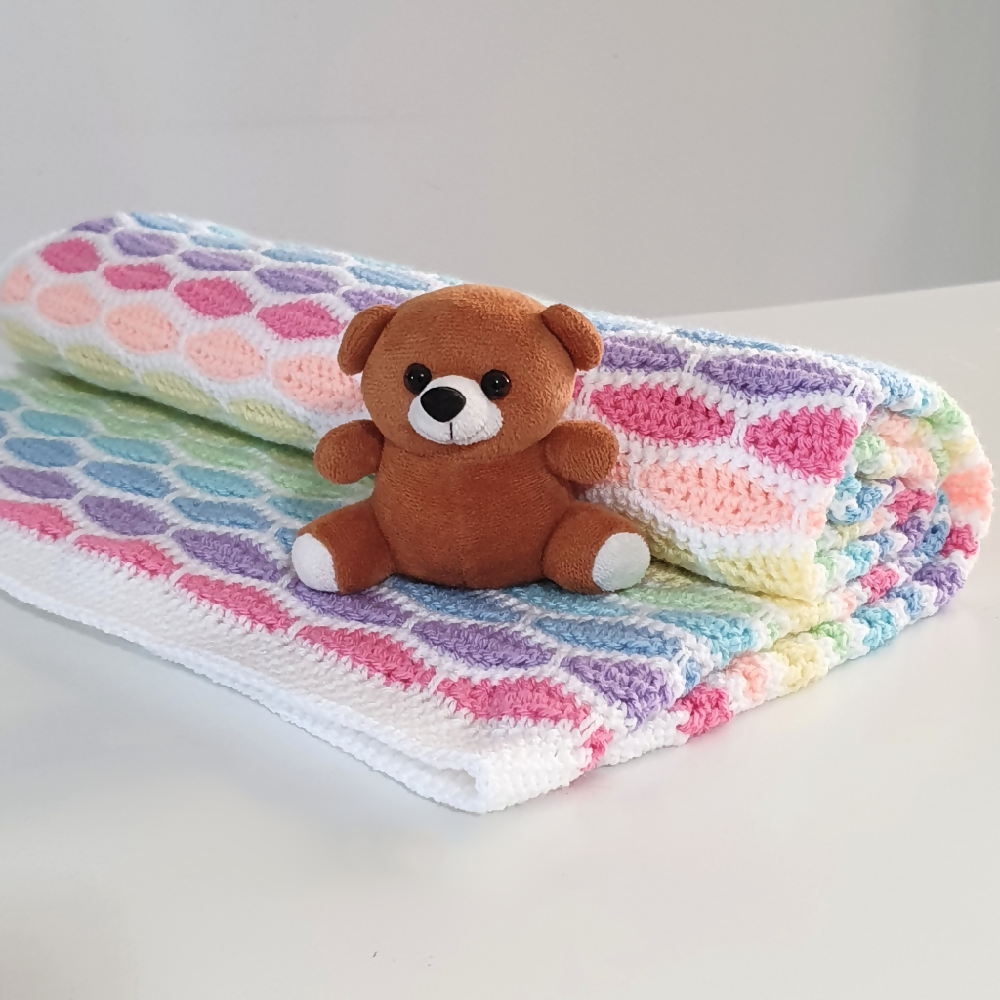 Baby Blanket acrylic crochet pastel rainbow child lap blanket