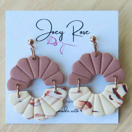 Polymer Clay Earrings Mocha and Ivory Daisy Flower Dangles