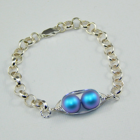 Two Peas In A Pod Silver Bracelet Iridescent Light Blue