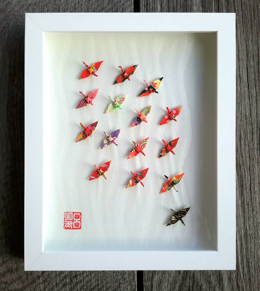 Framed artwork Wish - red good luck cranes