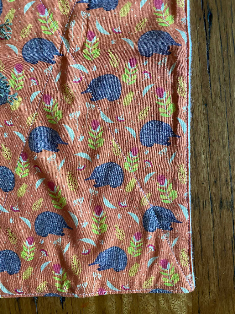 burp cloth - echidnas orange / organic cotton hemp fleece / baby toddler