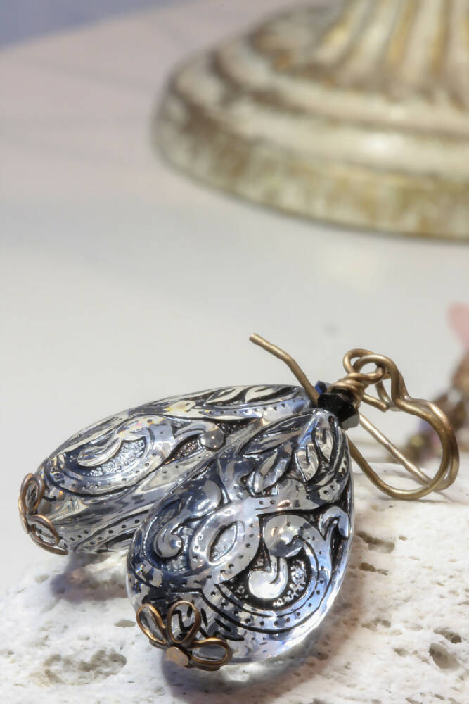 Vintaj Brass and Vintage Lucite Earrings