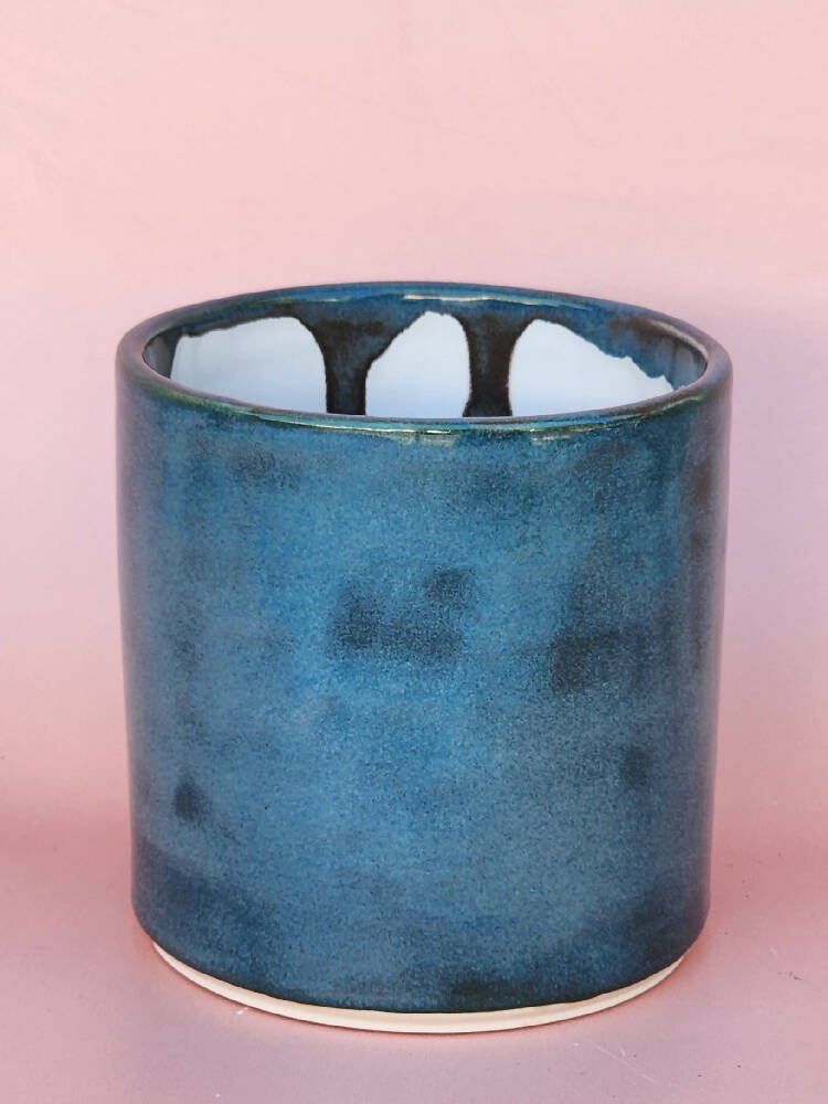 Handmade Ceramic Cover Pot - Teal Glaze
