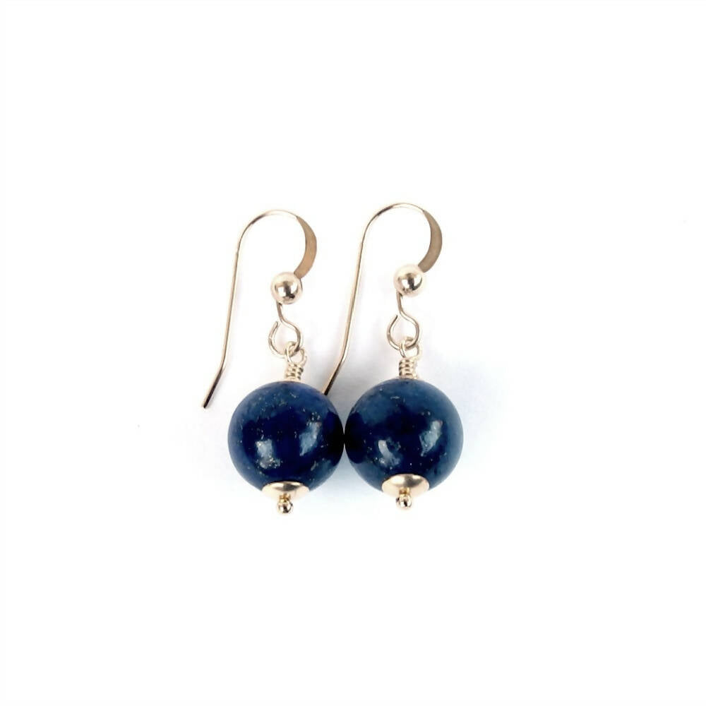 Earrings Drop Blue Lapis Lazuli and Gold Gemstone
