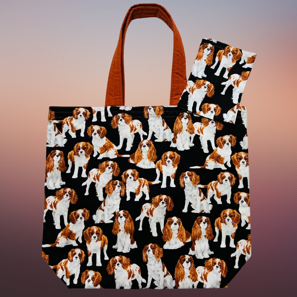 Grocery Tote ... Lined with storage pouch... Cavalier King Charles Spaniel