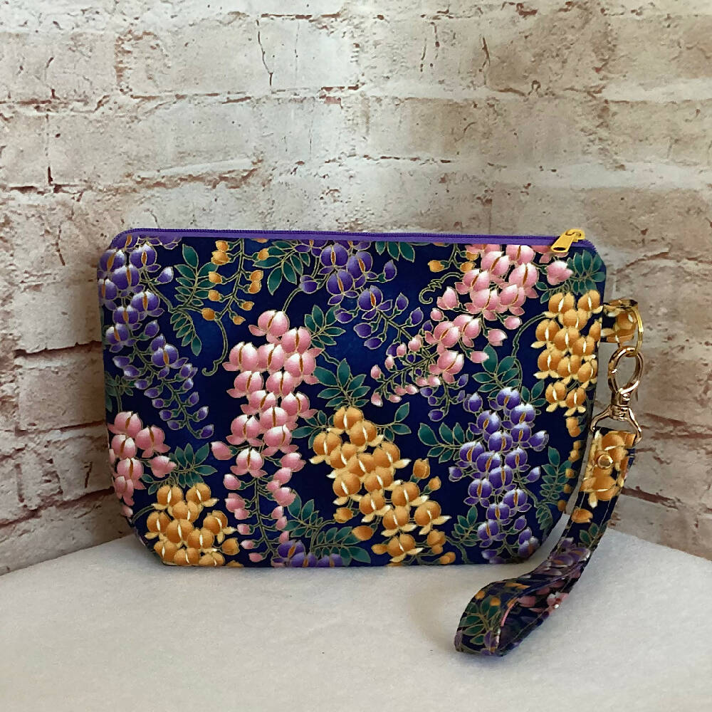 Oriental Floral Wisteria clutch purse with detachable wristlet (Approx. 24cm x 17cm - 5cm gusset)
