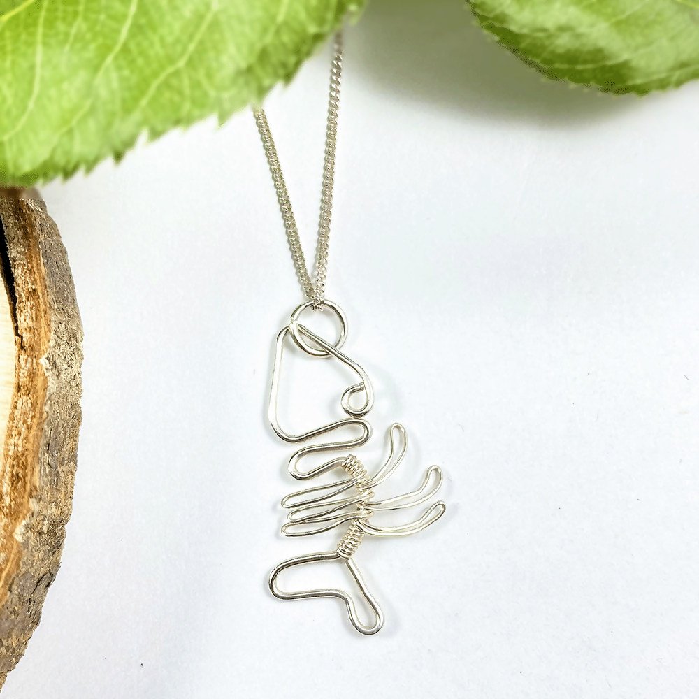Sterling Silver Necklace with Fish Skeleton