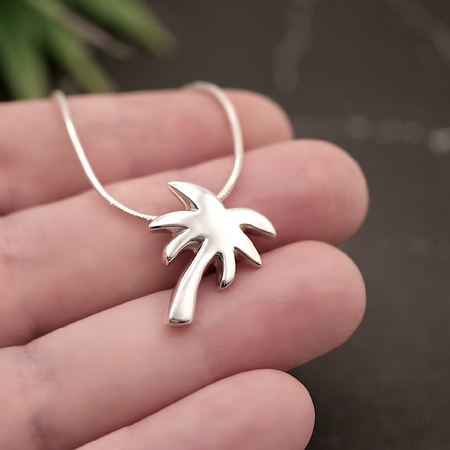 Palm Tree - Handmade Sterling Silver Pendant with Snake Chain