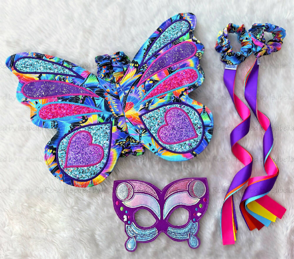 Appliquedwings-fabricwings-butterfly-gardenparty-dressingup-custommade-embroideredmask-dancingribbons-themedparty-partywear