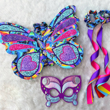 Butterfly fabric wings, Embroidered Mask, Dancing ribbons, Made to order