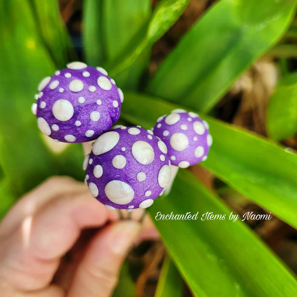 Purple Fairy garden Mushrooms set with Ladybirds
