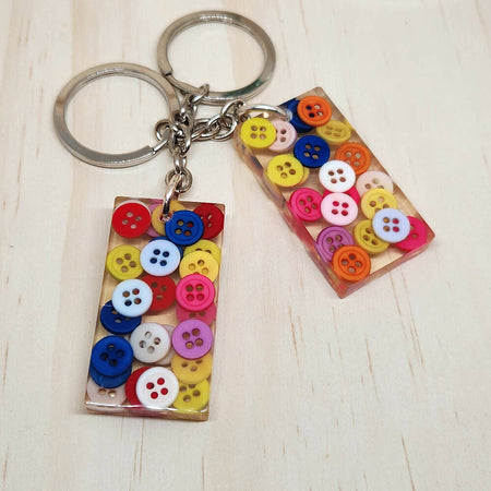 Keyring - TINY RAINBOW BRIGHT Buttons - Rectangle - Resin