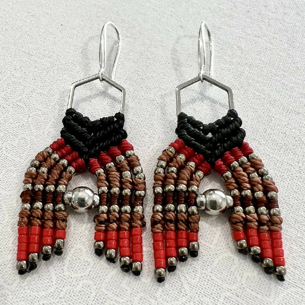 Native Micro Macrame Earrings, Silver Plated hooks + Free microfiber pouch