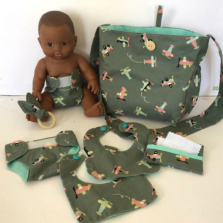 Nappy Bag and accessories for Baby Doll - grey aeroplane #1