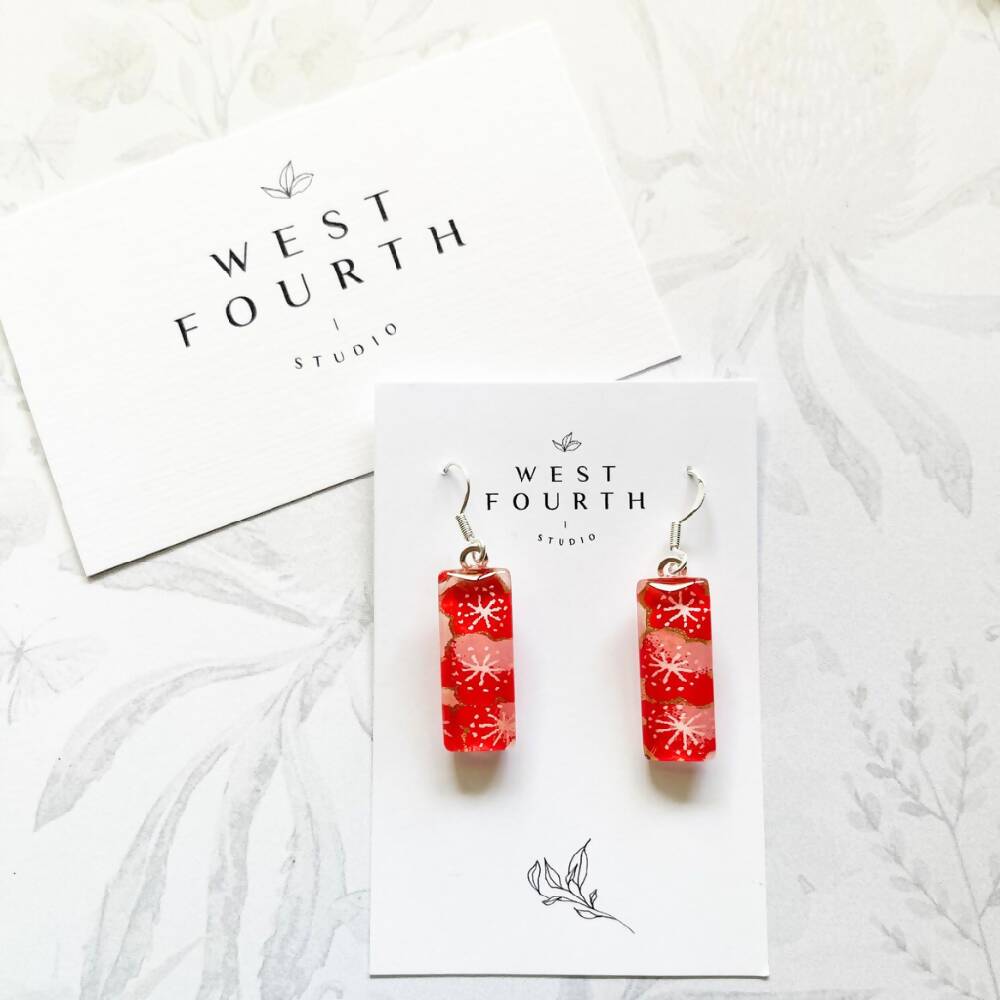 Cherry Blossom Earrings • Japanese Paper, Resin and Glass