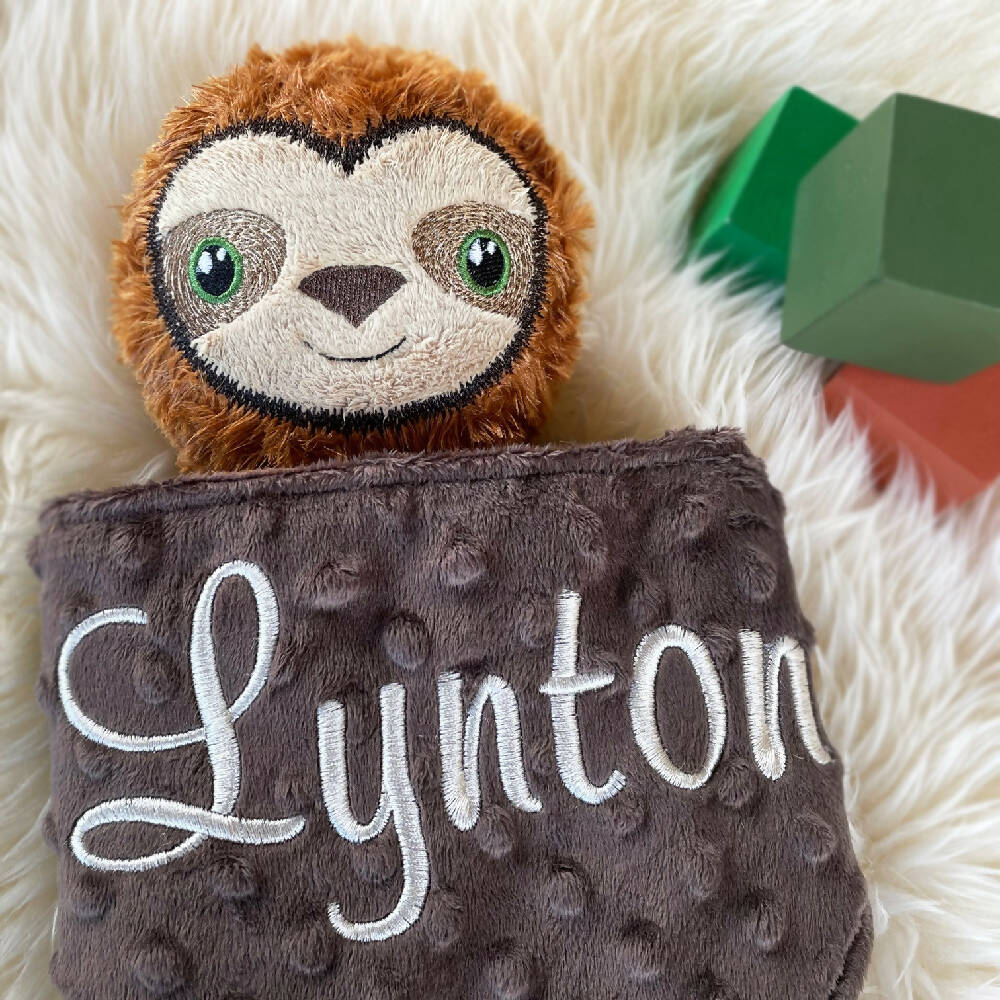 inspiredbyisabellarose-babycomforter-birthdetails-personliasedbabygift-slothlovey-handmadegift-babyshower-welcomebabygift-newbaby-Australia