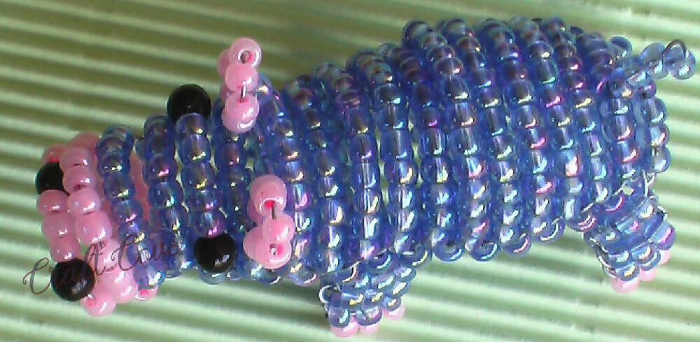 3d beaded Hippopotamus, Victorian beaded keyring
