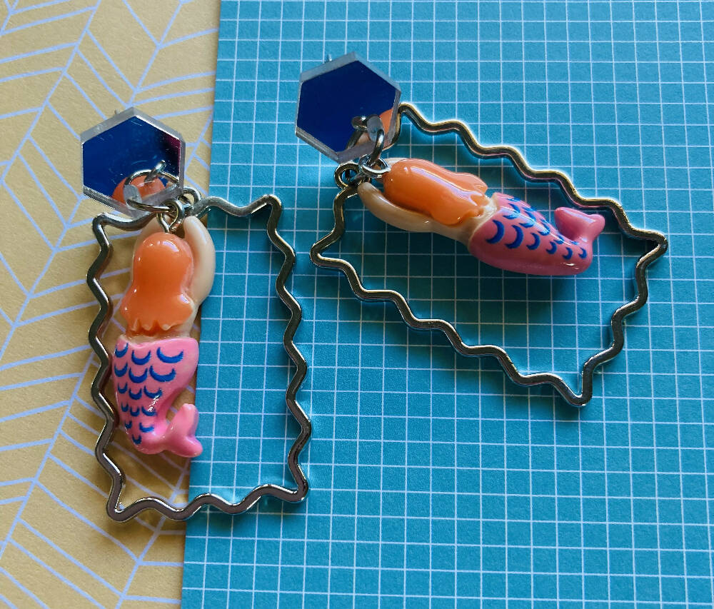 Orange / pink mermaid earrings