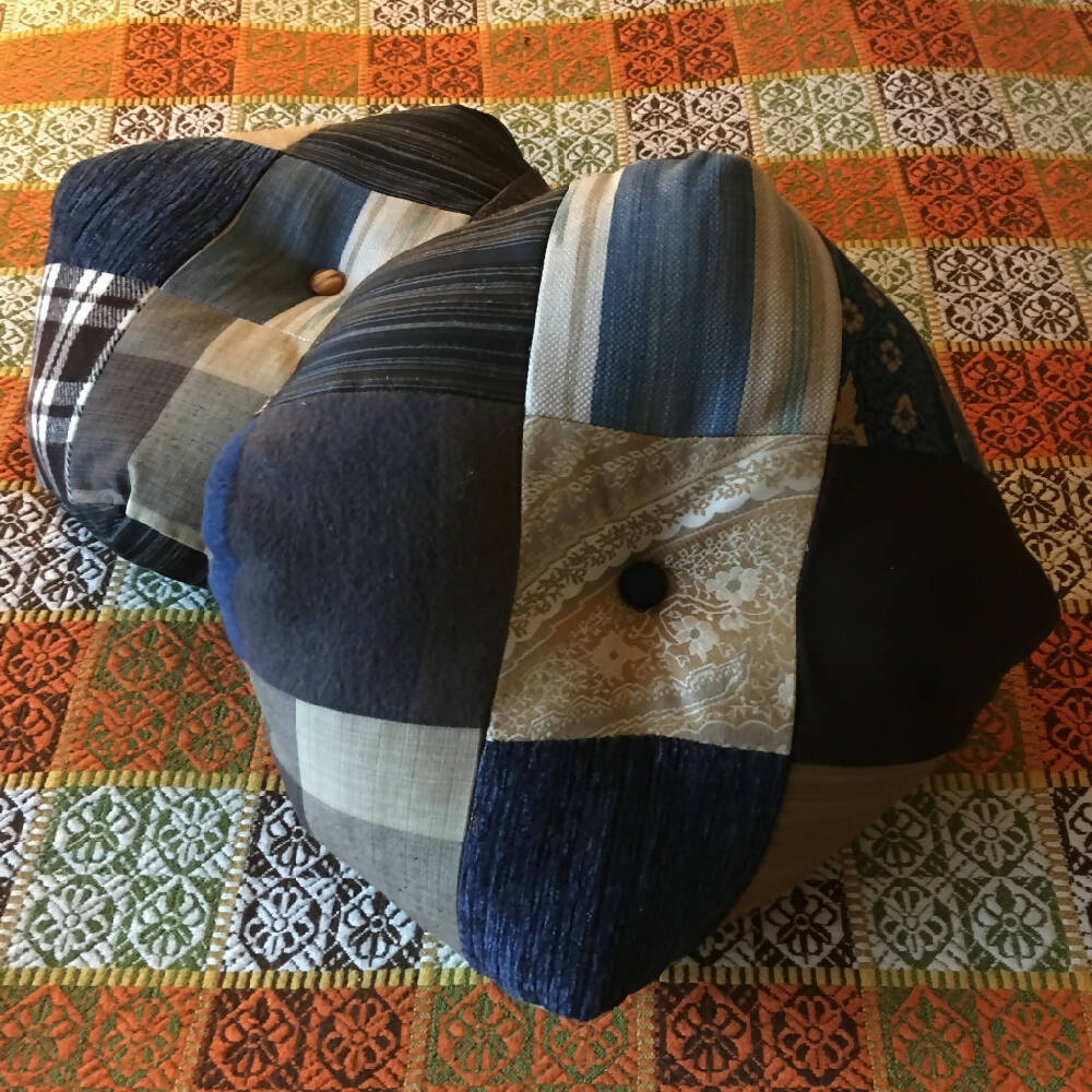 Blue patchwork hexagonal stuffed cushion