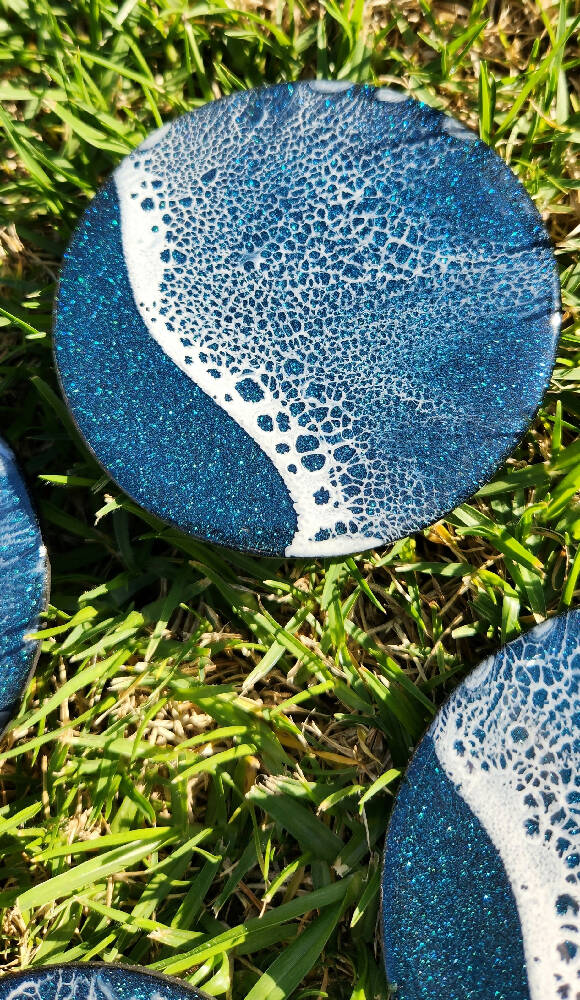 Blue, Turquoise and Purple Resin Wave Coasters (Set of 4)