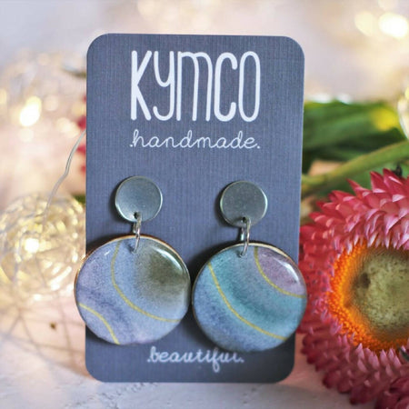 Watercolour Collection | Resin Large Dangles Earrings | Muted blues, mauve, greens