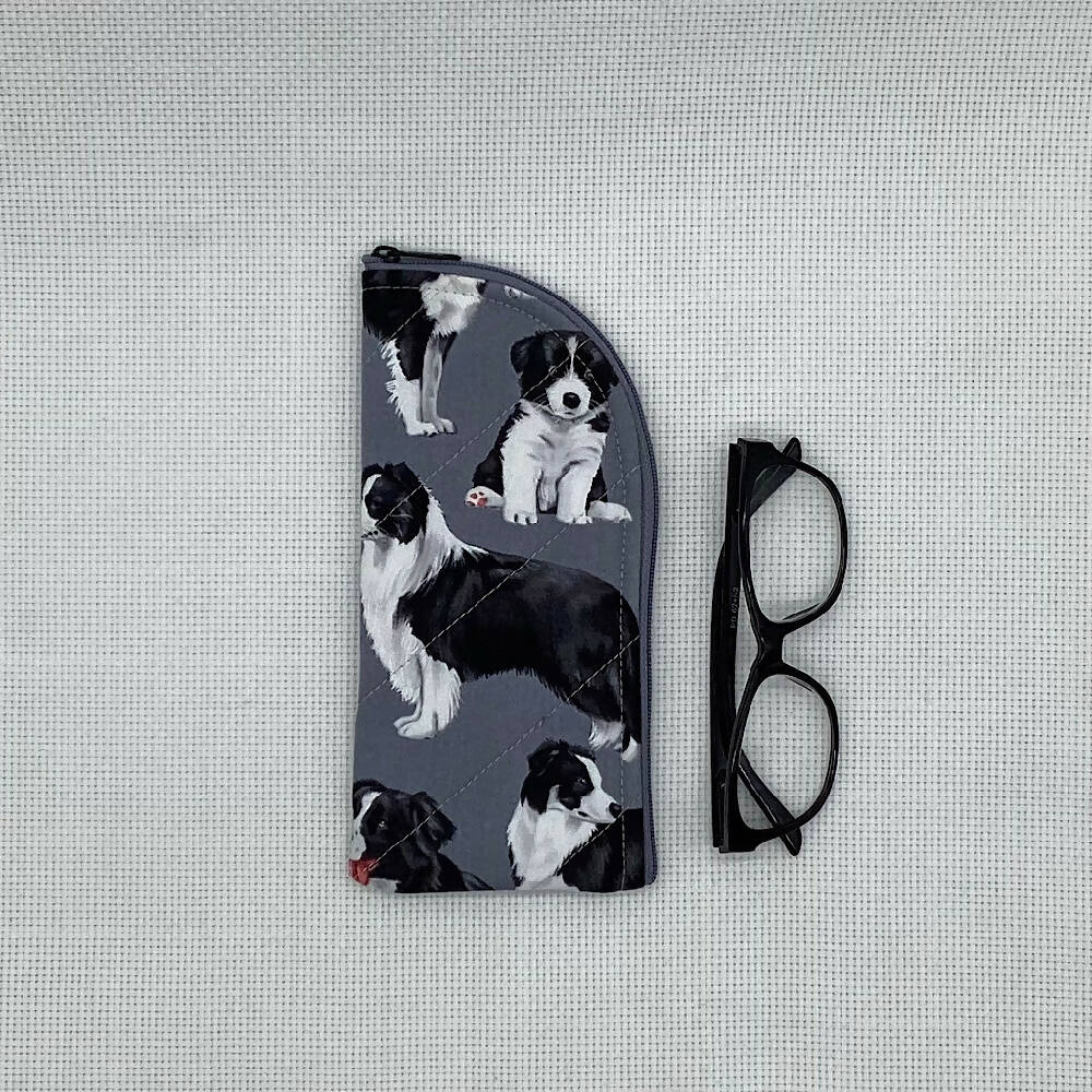 Border Collie Dogs glasses case for sunglasses, reading, spectacles - 3 designs.