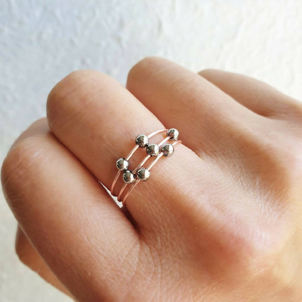 Anxiety Beaded 3 Line Rose gold wire ring , Non Size adjustable