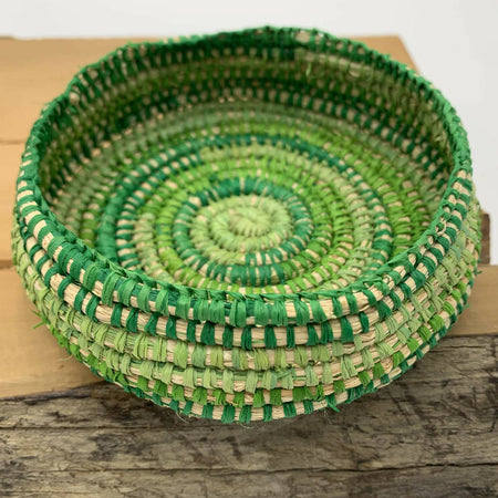 Raffia basket in natural and green shades
