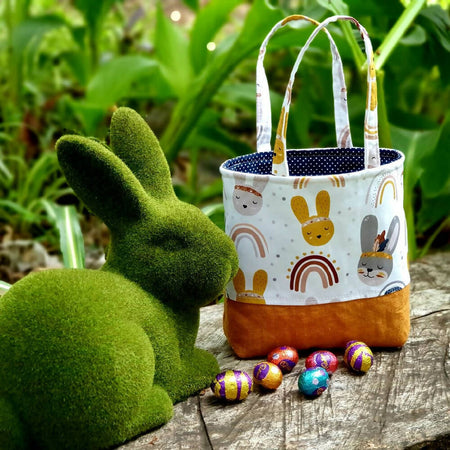 Tiny Tote, Small Easter Egg Hunt Bag, Bunnies & Rainbows