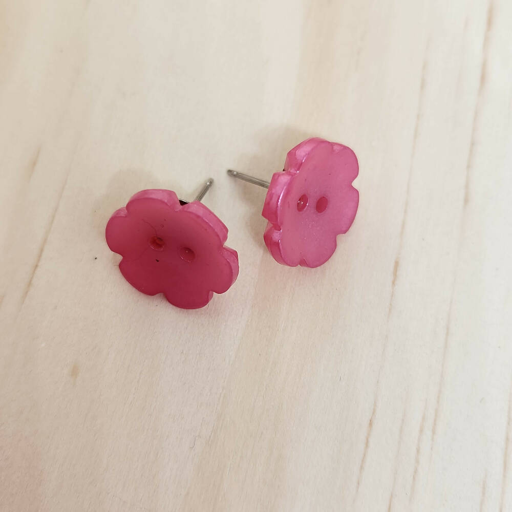 Stud Earrings Buttons Flower Pink (5)