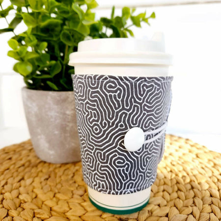 Coffee Cup Cozy/Sleeve - Grey & White Monochrome