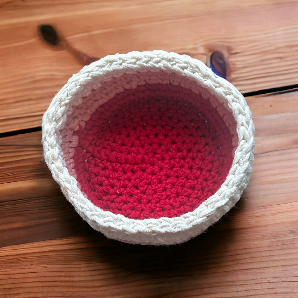 Crochet Handmade Basket Storage Organiser - tri colour