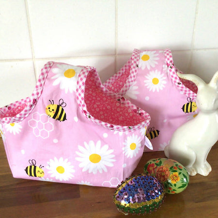 Easter Basket, Fabric Basket, Bag, kids basket,. Pink bees