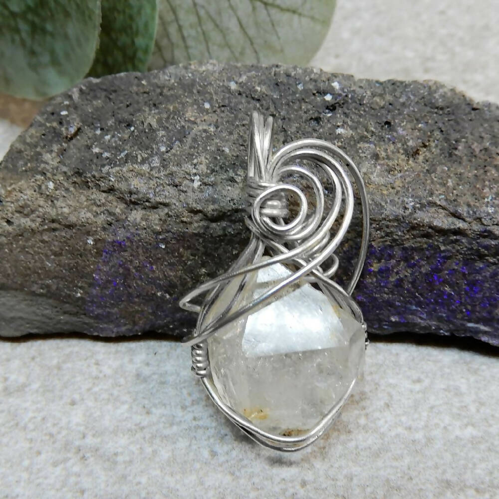 Quartz crystal pendant Sterling silver wire wrapped